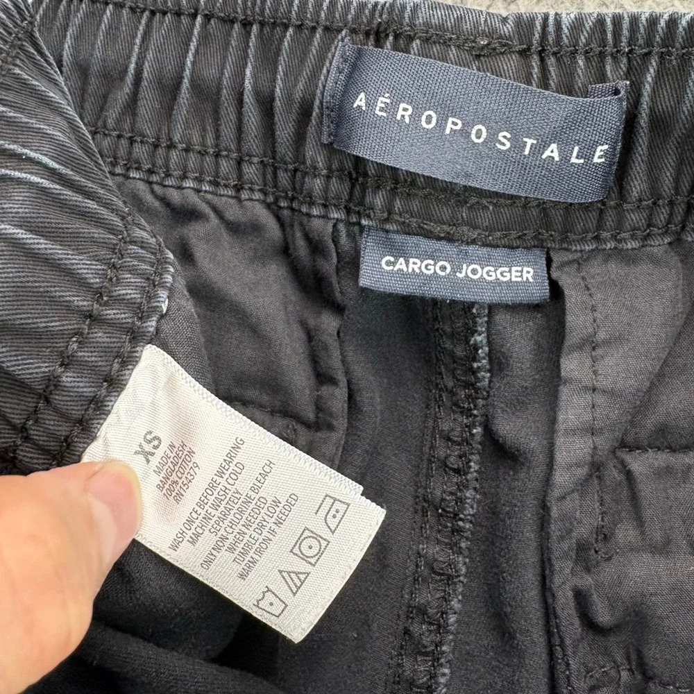 Aeropostale Mens Cargo Jogger‎ Pants Black Cotton Elastic Waist XS RN154379